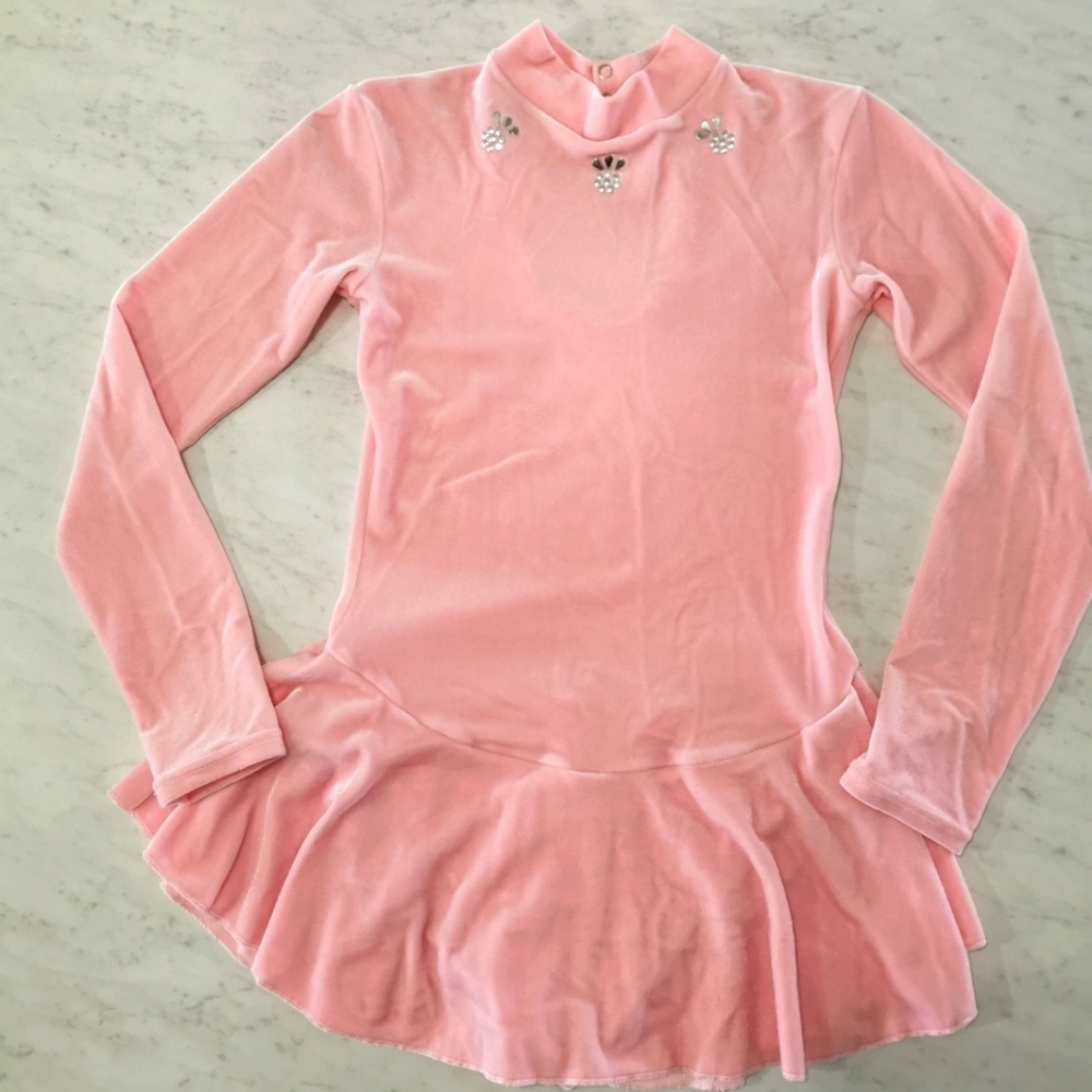 Mondor pink velvet skating dress with keyhole back 12-14